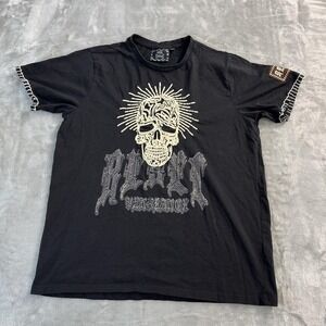Rebel Vengeance Shirt Mens XL Black Skull Graphic Gothic‎ Punk Embroidered Patch